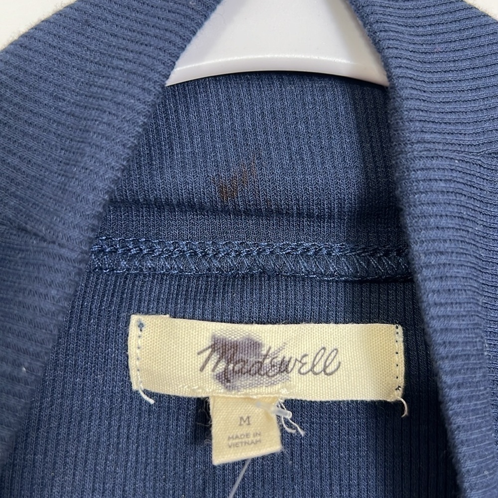 Madewell Ribbed Puff Sleeve Turtleneck Thong Bodysuit in Navy Blue Size Medium - Picture 7 of 13